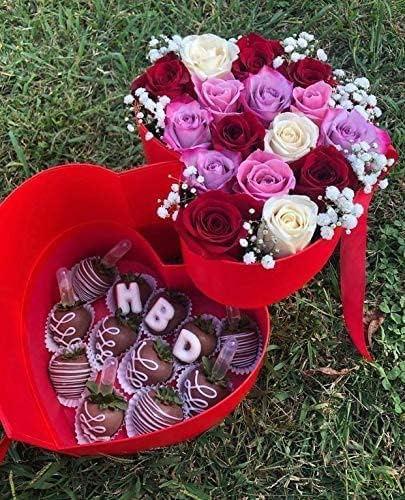 [ארה ב-מכירות] קופסת פרחים בצורת לב באיכות פרימיום 2 שכבות, קופסת מתנה פרחונית, עם מכסים, מידה 9 על